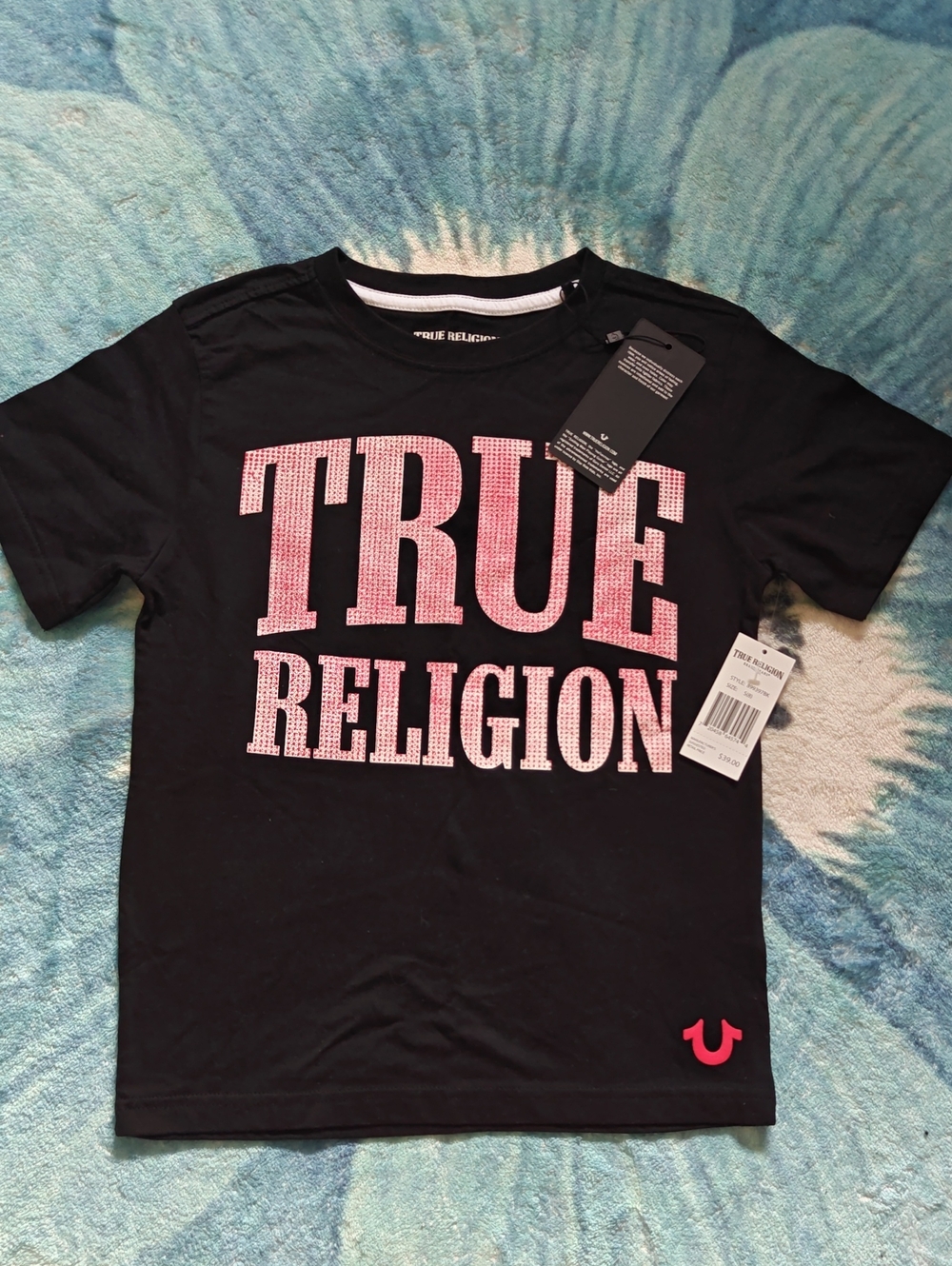 True Religion Black Tee with Pink Front Logo